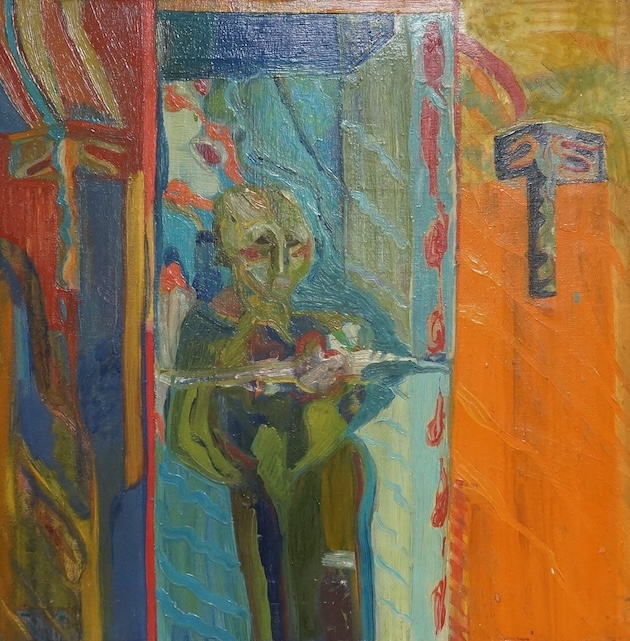 Abstract oil on canvas, Study of a standing figure, unsigned, 38 x 38cm. Condition - good